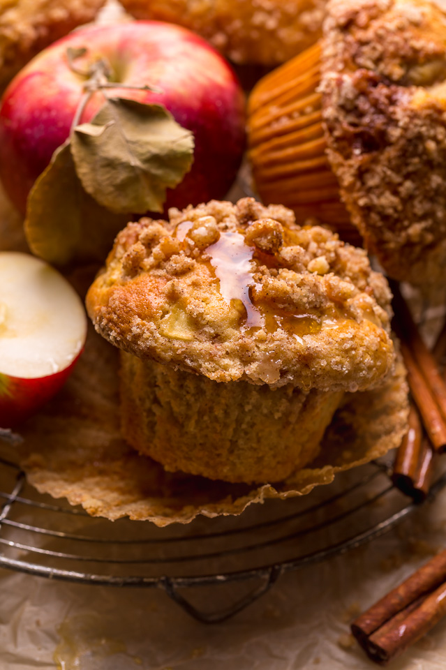 Homemade Bakery-Style Apple Crumb Muffins with Glaze